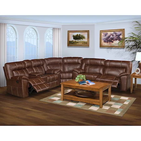 Casual Reclining Sectional Sofa with Storage Drawer and Cupholders